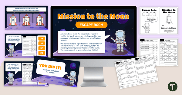 Go to Mission to the Moon — Factors and Multiples Escape Room teaching resource
