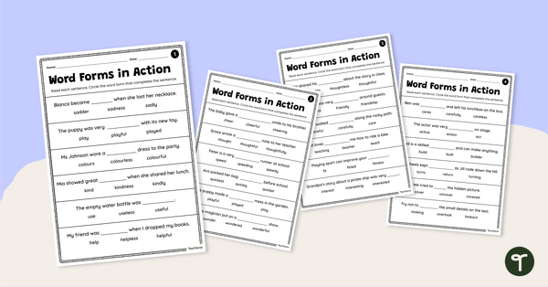 Go to Word Forms in Action — Prefixes and Suffixes Worksheets teaching resource