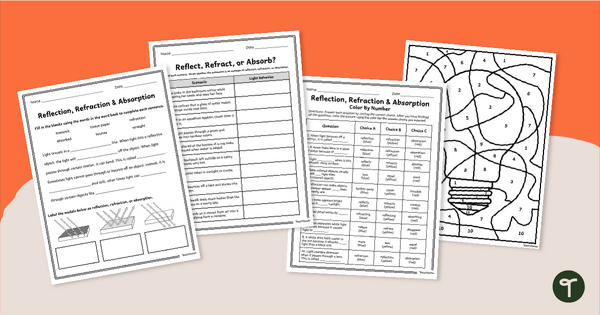 Go to Reflection, Refraction, and Absorption Worksheet Pack teaching resource