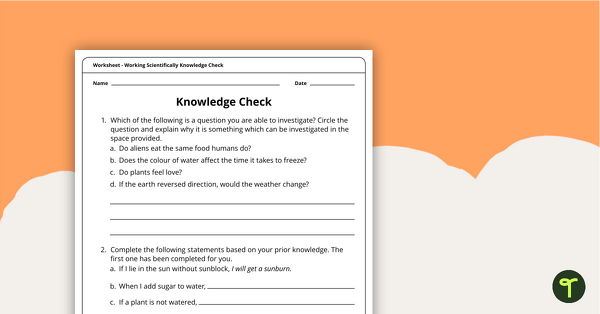 Go to Working Scientifically Knowledge Check Worksheet teaching resource