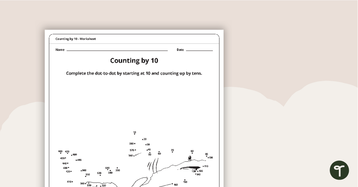 Dot-to-Dot Drawing - Counting by 10 - Shark teaching resource