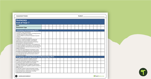 Numeracy Assessment Tracker - Year 7 (QLD) teaching resource