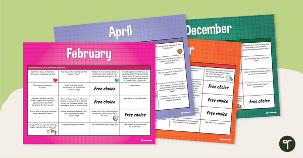 Assorted Writing Prompts Calendar – Upper Grades teaching resource