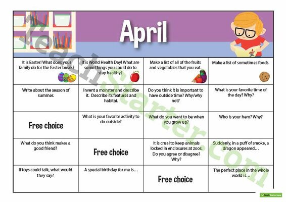Assorted Writing Prompts Calendar - Lower Elementary teaching resource
