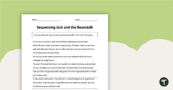 Understanding Sequence - Jack and the Beanstalk teaching resource