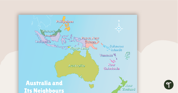 Australia and Its Neighbours Map - Poster and Labelling Activity teaching resource