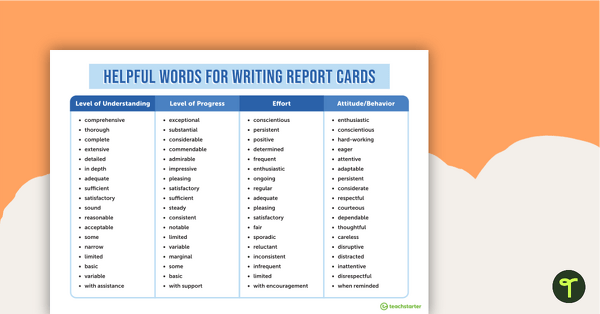 Image of Helpful Words for Report Cards