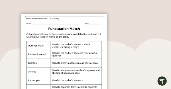 Go to Punctuation Worksheet Pack - Primary Grades teaching resource