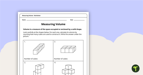 Preview image for Measuring Volume Worksheet - teaching resource