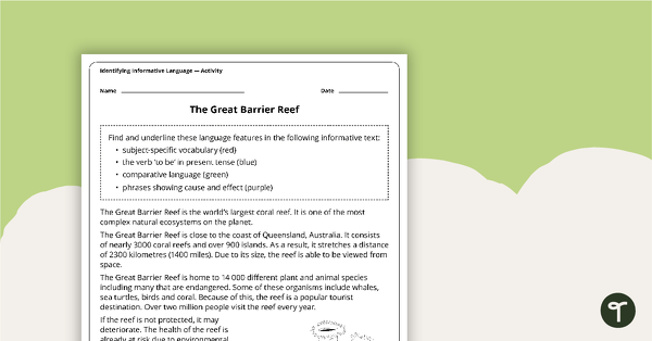 Preview image for Identifying Informative Language Worksheets - teaching resource