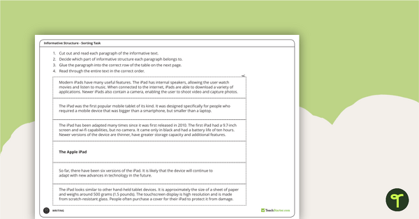 Preview image for Informative Text Structure Sorting Task - The Apple iPad - teaching resource
