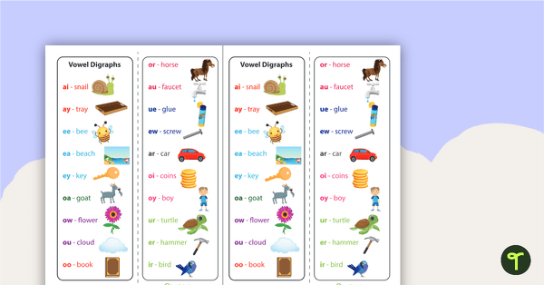 Preview image for Vowel Digraphs Bookmarks - teaching resource