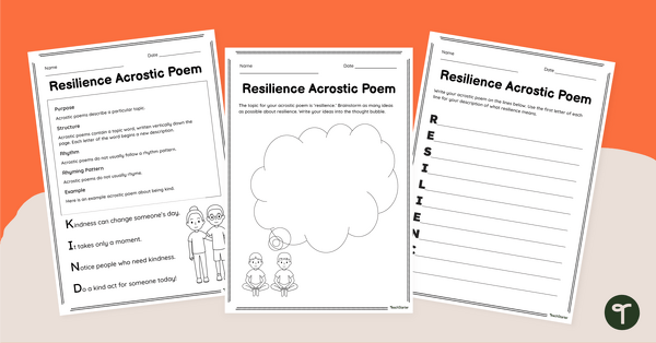 Resilience Acrostic Poem Worksheet teaching resource