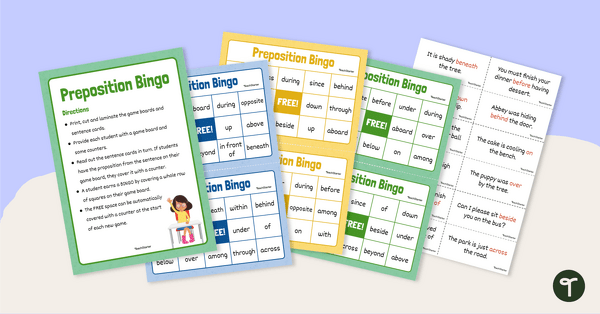 Image of Preposition Bingo