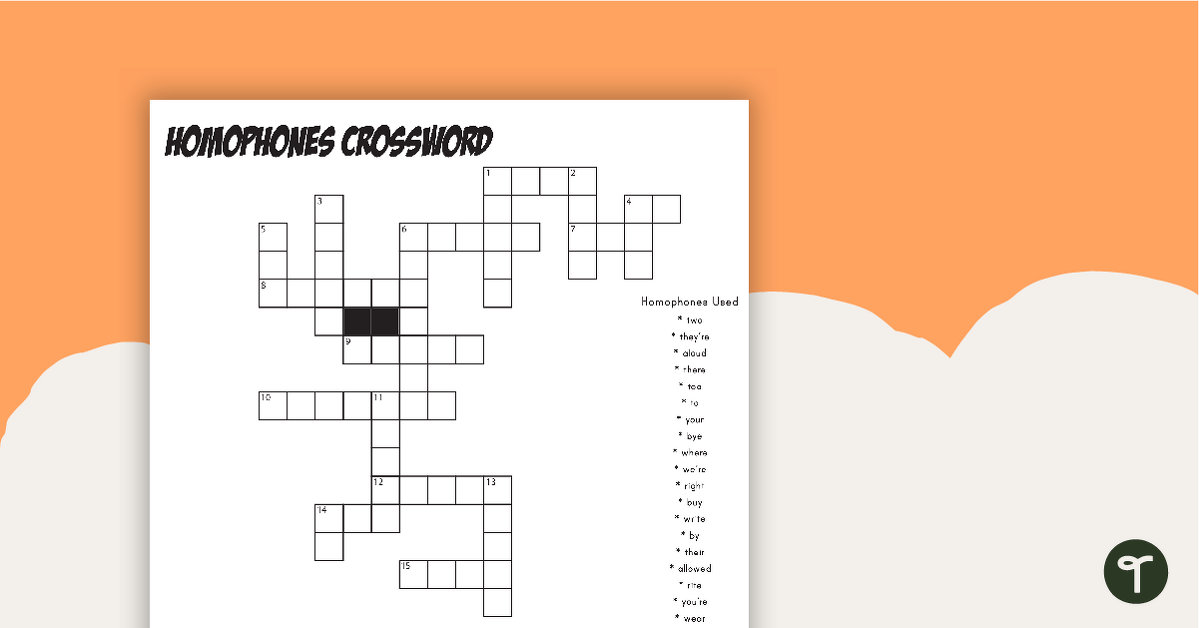 Homophones Crossword Puzzle teaching resource