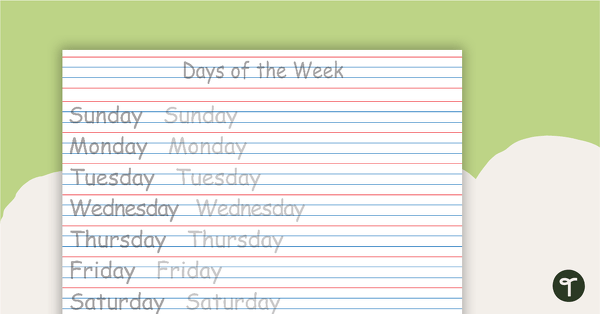 Image of Handwriting Sheet - Days of the Week