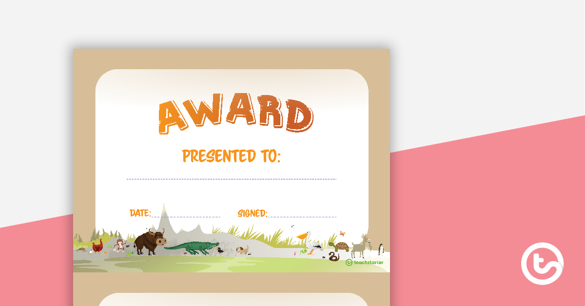 Animals - Award Certificate teaching resource