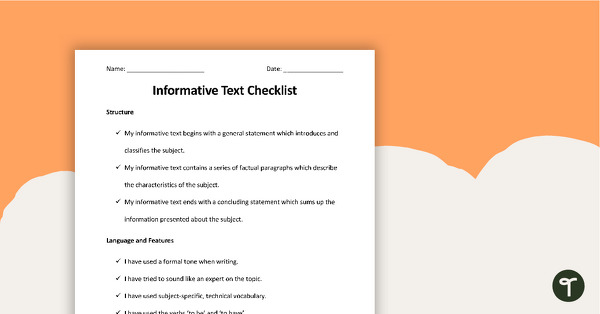 Preview image for Informative Text Checklist - Structure, Language and Features - teaching resource