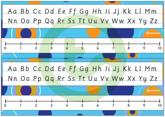 Desk Plate Alphabet and Number Line - No Name - 0-10 - Spots - Mixed Colours teaching resource