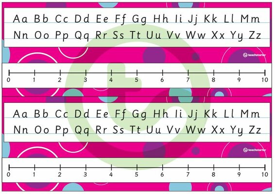 Desk Plate Alphabet and Number Line - No Name - 0-10 - Spots - Mixed Colours teaching resource