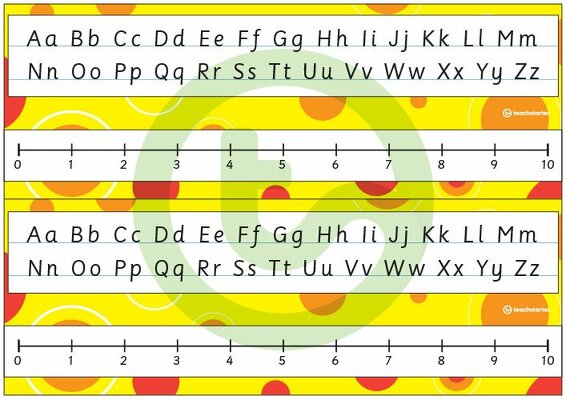 Desk Plate Alphabet and Number Line - No Name - 0-10 - Spots - Mixed Colours teaching resource