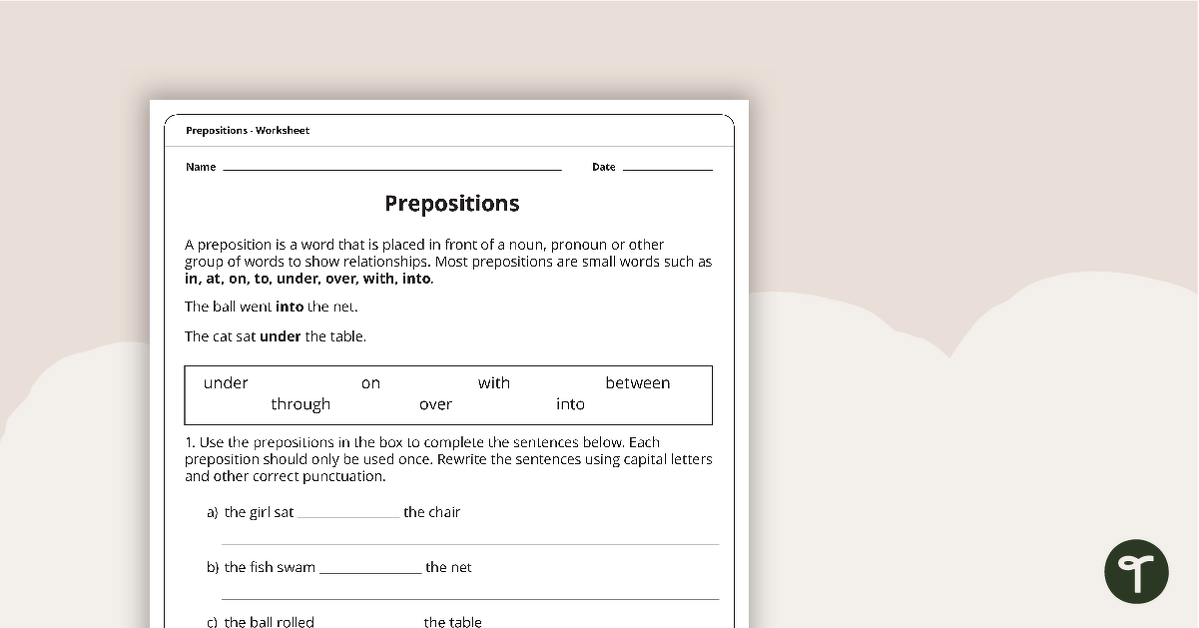 Prepositions Worksheet teaching resource