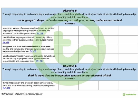 English Term Tracker (NSW Syllabus) - Stage 1 teaching resource