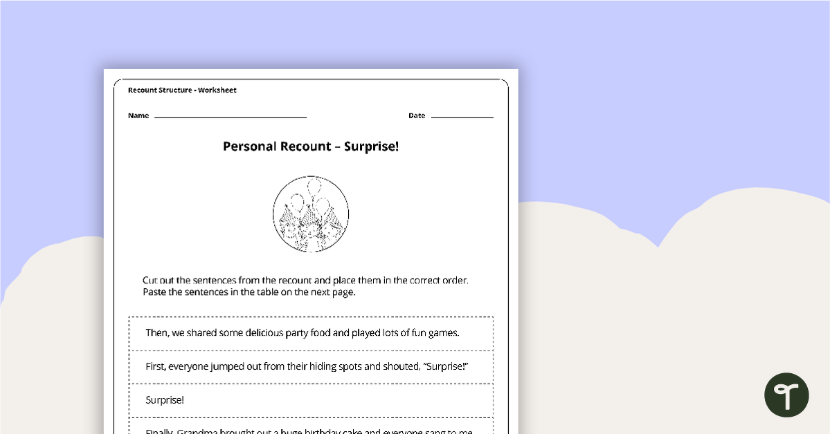 Personal Recount Sequencing Activity - Surprise! teaching resource