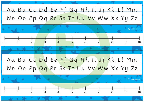 Desk Plate Alphabet and Number Line - No Name - 0-10 - Stars - Mixed Colours teaching resource