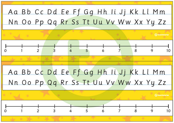 Desk Plate Alphabet and Number Line - No Name - 0-10 - Stars - Mixed Colours teaching resource
