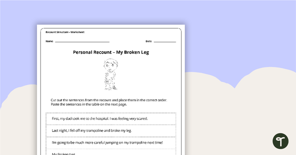 Go to Personal Recount Sequencing Activity - My Broken Leg teaching resource