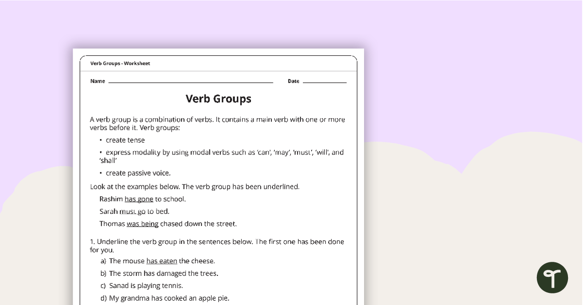 Verb Group Worksheet teaching resource