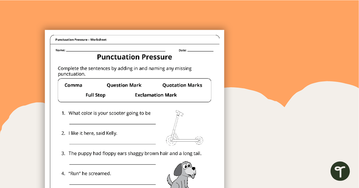 punctuation pressure worksheet teach starter