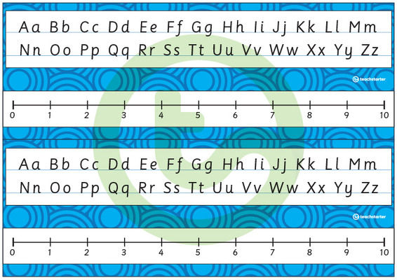 Desk Plate Alphabet and Number Line - No Name - 0-10 - Swirls - Mixed Colours teaching resource