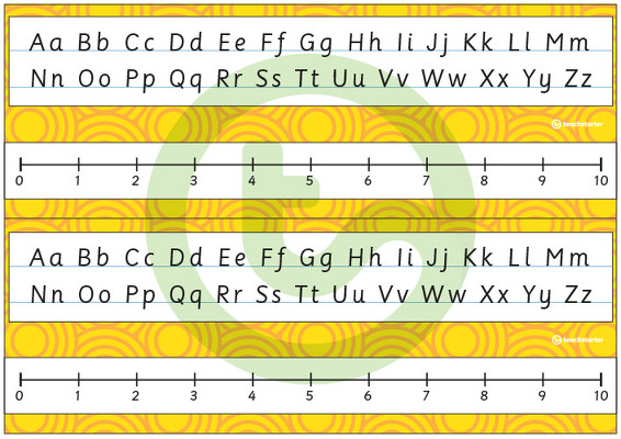 Desk Plate Alphabet and Number Line - No Name - 0-10 - Swirls - Mixed Colours teaching resource
