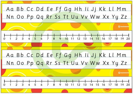 Desk Plate Alphabet and Number Line - No Name - 0-20 - Spots - Mixed Colours teaching resource