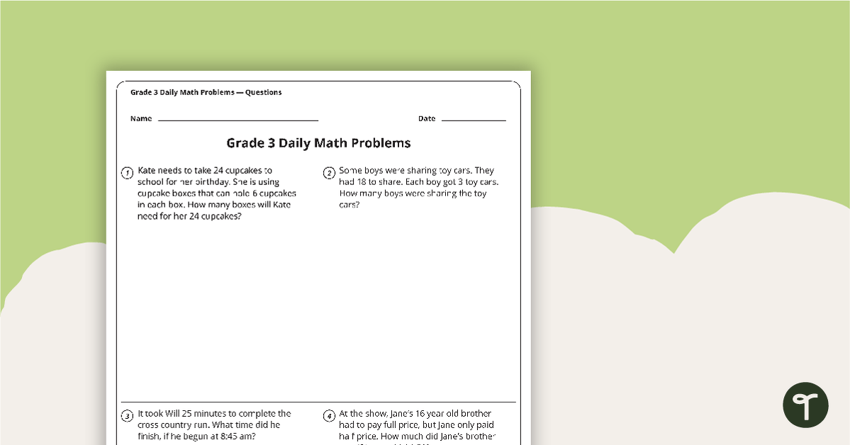 Daily Math Word Problems - Grade 3 (Worksheets) teaching resource