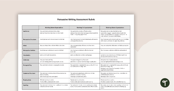 Go to Assessment Rubric - Persuasive Writing teaching resource