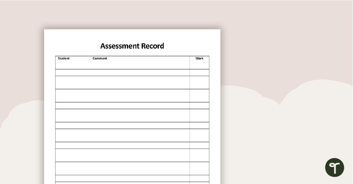 Assessment Record Template teaching resource