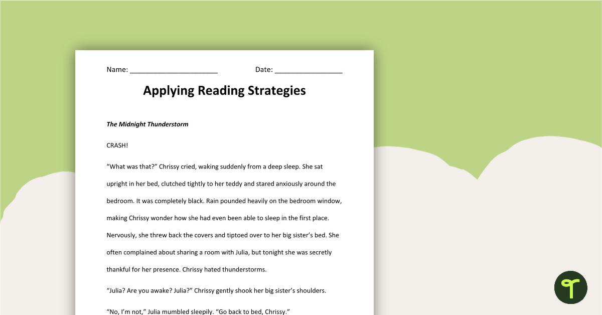 Applying Reading Comprehension Strategies Worksheets teaching resource