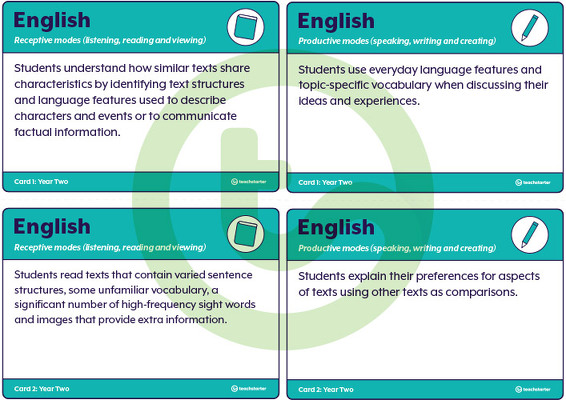 Australian Curriculum Achievement Standards Task Cards - English teaching resource