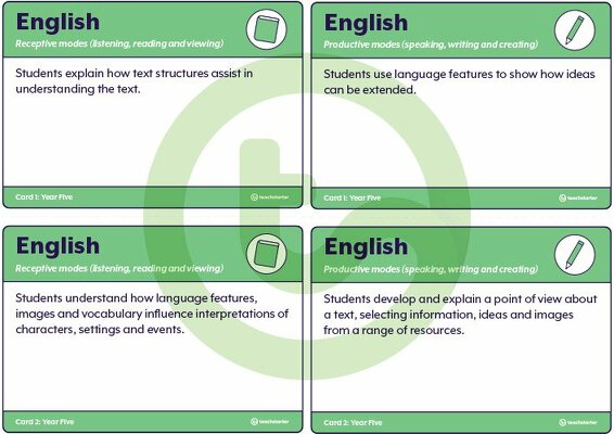 Australian Curriculum Achievement Standards Task Cards - English teaching resource