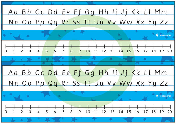 Desk Plate Alphabet and Number Line - No Name - 0-20 - Stars - Mixed Colours teaching resource
