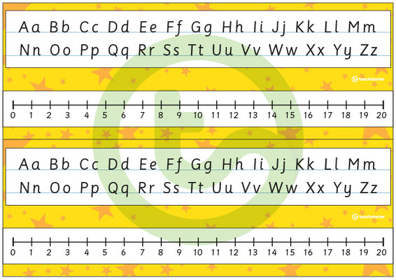 Desk Plate Alphabet and Number Line - No Name - 0-20 - Stars - Mixed Colours teaching resource