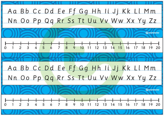 Desk Plate Alphabet and Number Line - No Name - 0-20 - Swirls - Mixed Colours teaching resource