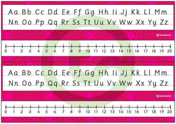 Desk Plate Alphabet and Number Line - No Name - 0-20 - Swirls - Mixed Colours teaching resource