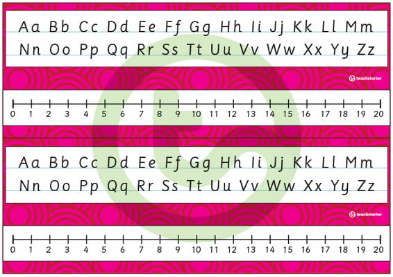Desk Plate Alphabet and Number Line - No Name - 0-20 - Swirls - Mixed Colours teaching resource