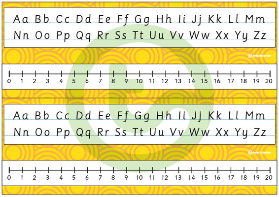 Desk Plate Alphabet and Number Line - No Name - 0-20 - Swirls - Mixed Colours teaching resource