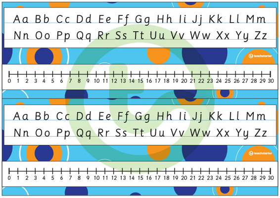 Desk Plate Alphabet and Number Line - No Name - 0-30 - Spots - Mixed Colours teaching resource
