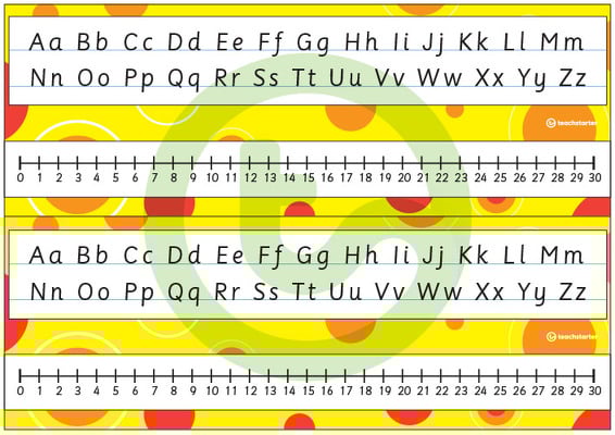 Desk Plate Alphabet and Number Line - No Name - 0-30 - Spots - Mixed Colours teaching resource